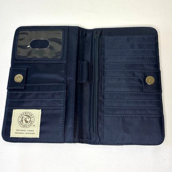 Spartina 449 Martinangel Snap Wallet Linen & Leather Lime Green Navy Blue NWT - Picture 3 of 9